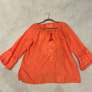 Anthropologie kryn seo orange blouse with embroidery detail size XL